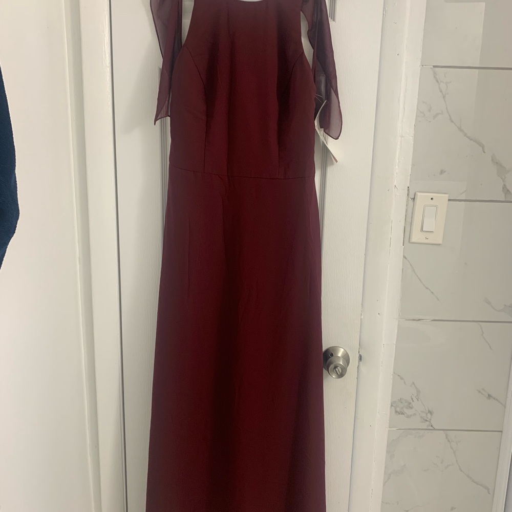Bill Levkoff Red High Low Gown with Flutter Sleeves